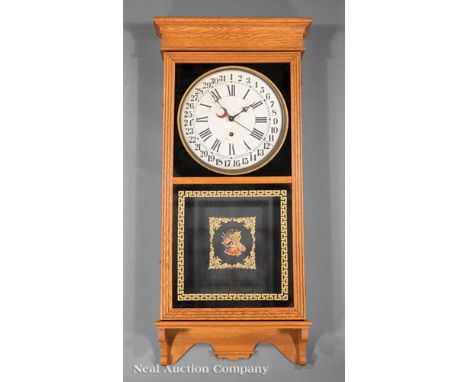 Sessions Oak Calendar Clock, c. 1920, 11 1/2 in., dial "Made by the Sessions Clock Co., marked Forestville, Conn., U.S.A.", h