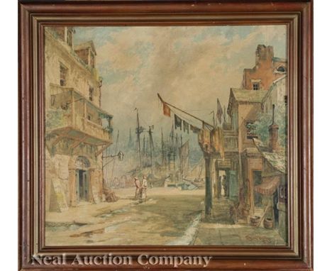 Robert Hopkin (American, 1832-1909), "The Old Basin, New Orleans", 1883, watercolor on paper laid on canvas, signed and dated
