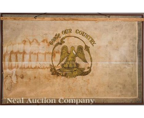 Louisiana Confederate Presentation Flag of the Lake Providence Cadets, c. 1861, painted silk, with fringe, the front depictin