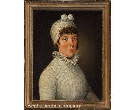 Southern School, early 19th c., probably Peticolas Family, "Portrait of a Southern Lady", oil on canvas, unsigned, handwritte