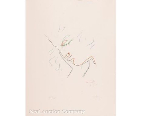 Jean Cocteau (French, 1889-1963), "Profil de Jeune Homme", 1957, colored lithograph on paper, signed and dated in plate lower