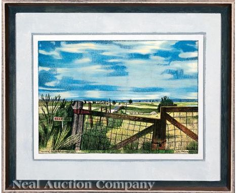 John McCrady (American/New Orleans, 1911-1968), "Private Property - Keep Out", carbon acrylic on board, signed lower right, t