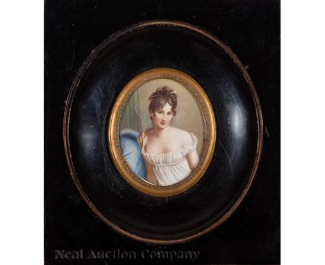After Francois Gerard (French, 1770-1837), "Madame Juliette Recamier", portrait miniature, signed "David" lower right, sight 