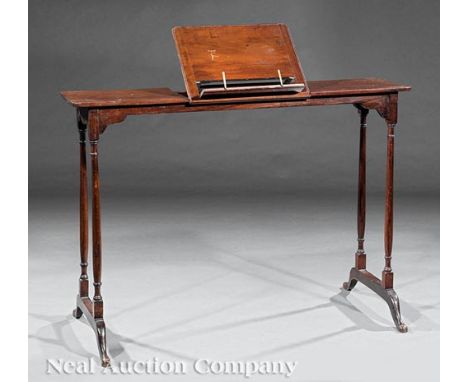 American or English Mahogany Invalid's Desk and Boot Rack, early 19th c., in the Sheraton taste, desk with adjustable writing