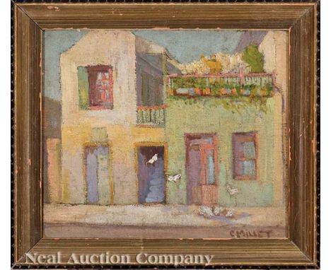 Clarence Millet (American/Louisiana, 1897-1959), "Italian Houses (Sketch)", oil on canvas board, signed lower right, titled a