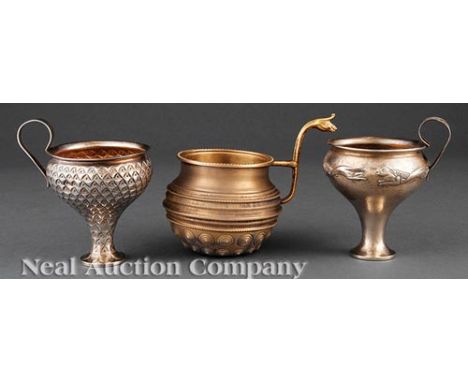 Three Greel Sterling Silver Gilt Vessels, Ilias Lalaounis (1920-2013), inspired by the Kantharos wine cups of ancient Greece,