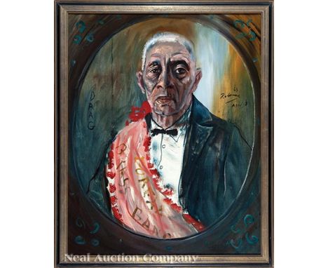 Noel Rockmore (American/New Orleans, 1928-1995), "Drag (Alcide 'Slow Drag' Pavageau)", 1963, oil on canvas, signed and dated 