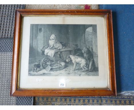 A framed Etching entitled 'Jack in Office' taken from an Edwin Landseer painting, engraved by Benjamin P. Gibbon, printed by 
