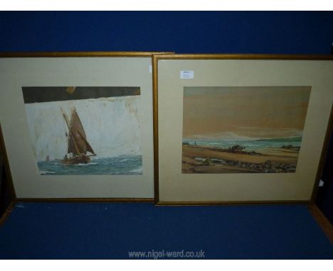 Two framed and mounted Watercolours by the Artist John Marshall, one of a seascape figure and horse and cart collecting seawe