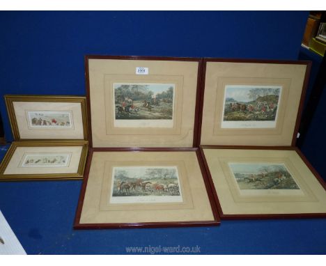 Four framed hunting prints to include; 'Bolting The Fox', 'Tally O', etc. Plus two framed Boris O'Klein prints.