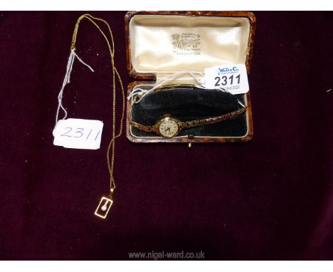 A Rotary lady's 9 carat gold cased Wristwatch with crown would movement with rolled gold wristlet, and a costume jewellery ne