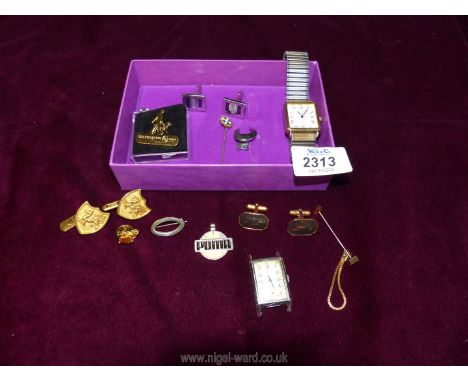 A box of miscellaneous jewellery to include two watches, one being Rotary, both in need of repair, three pairs of cufflinks, 