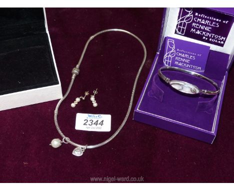 A Pandora necklace and a 925 silver and Mother of Pearl bangle from Reflections of Charles Rennie Mackintosh design series by