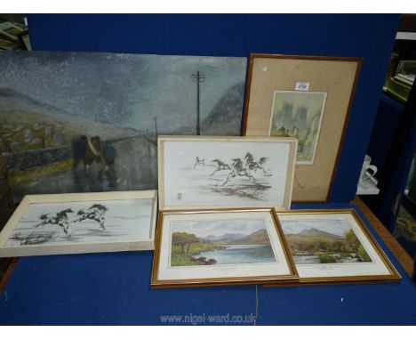 A quantity of Prints to include R. Quinton 'Moel Siabod and Afon Llugwy', R Pobson Street scene, Snowdon from Capel Curig, Or