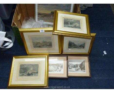 A small quantity of Prints and etchings to include J.C. Bentley etching of 'Valley of Lynmouth, North Devon', W. Finden etchi