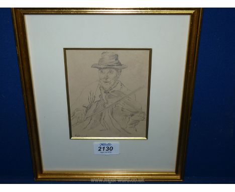 A framed and mounted Pencil drawing depicting a gentleman playing a violin, signed Faith Comber, 9" x 10 1/2".