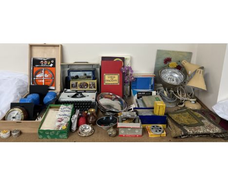 An Olympia typewriter together with board games, slides, lamps etc 