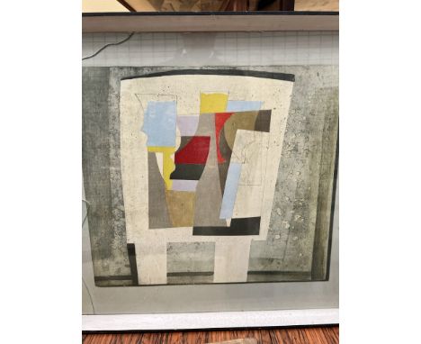 After Ben NicholsonStill life on a tableA printTogether with an Audrey Fowler watercolour of bottles and four portrait prints