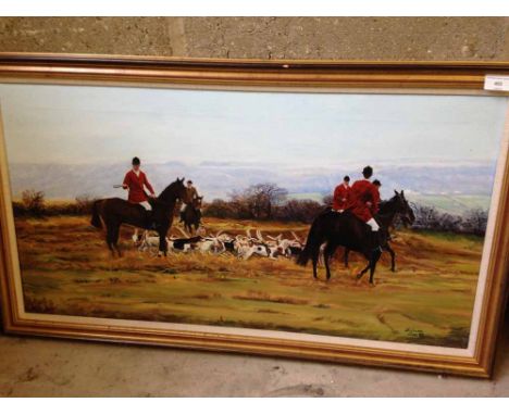 Framed oil on Canvas of fox hunting scene, indistictly signed 'Dec. 93'.  