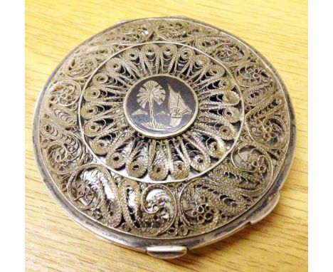 Vintage Ottoman Turkish continental silver powder compact. No hallmark.  