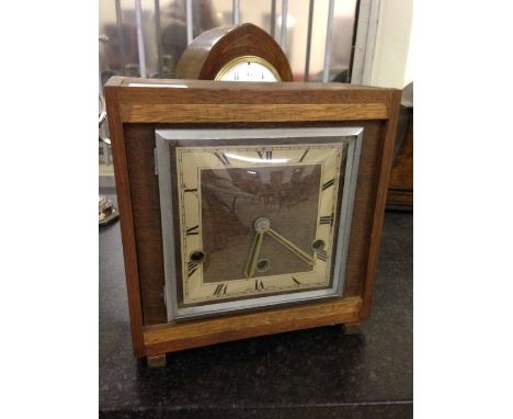 Square wooden art deco mantle clock.  