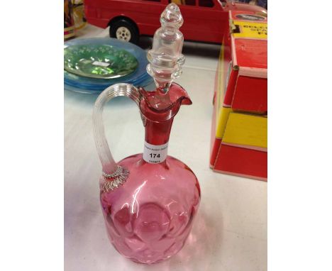 Vintage cranberry glass decanter.  