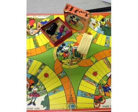 A rare 1930's Chad Valley Mickey Mouse Ludo - complete with all pieces, rules & board in good condition - characters printed 