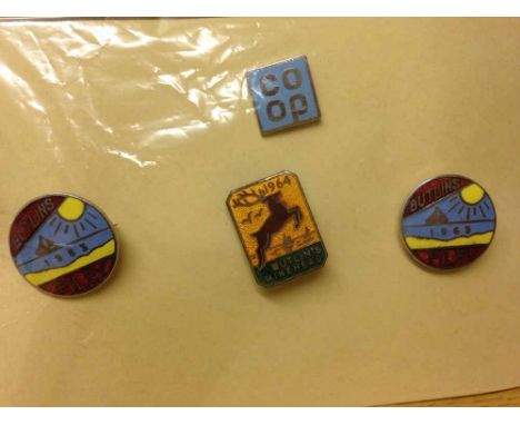 3 vintage Butlins badges - Filey 1963 x2 and a Minehead 1964 with a co-op badge.  