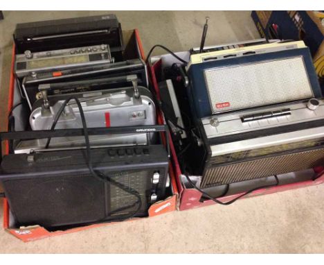 2 boxes containing 12 vintage and modern radios to include PYE, Ferguson and Philips.  