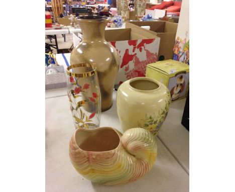 4 vases to include a large West German example, Shorter & Sons and a hand painted glass vase.  