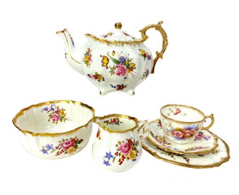 HAMMERSLEY DRESDEN SPRAYS PATTERN TEA SERVICE, comprising twelve trios, along with a teapot, sugar, cream and a cake plate, p