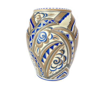 CARTER, STABLER &amp; ADAMS POOLE POTTERY ART DECO VASE, of bulbous form, hand painted with stylised floral patterns, impress