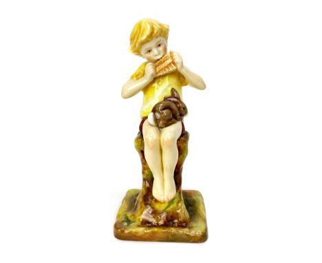 ROYAL WORCESTER FIGURE OF 'PETER PAN', modelled by F. Gertner, yellow colourway, puce printed marks, 19.5cm high