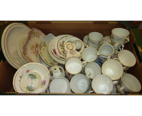 Box of decorative ceramics in Paragon 'Michelle' tea cups and saucers