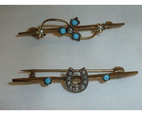 Sea pearl and a sea pearl turquoise horseshoe stick pin