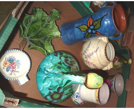 Selection of decorative jugs, vases etc inc Charlotte Rhead, Poole etc