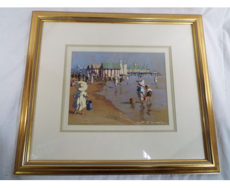 Bernard McDonald (British b 1944) - a watercolour depicting children playing on the beach, signed, 19.5 cm x 25.5 cm, mounted