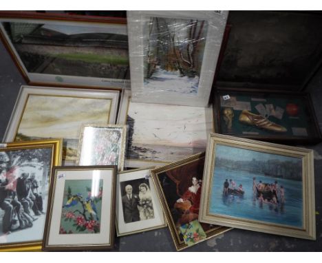 A large quantity of pictures to include nature scenes, beaches, a vintage wedding picture, a pitch scene showing Celtic FC v 