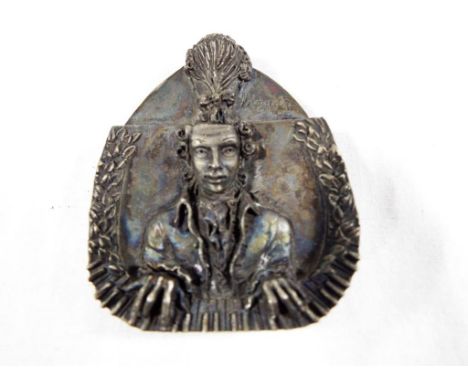 Kevin Coates - a cast bronze art medal with depiction of 'Wolfgang Amadeus Mozart' ca 1990, edition of 40, approx 6.0 cm x 5.