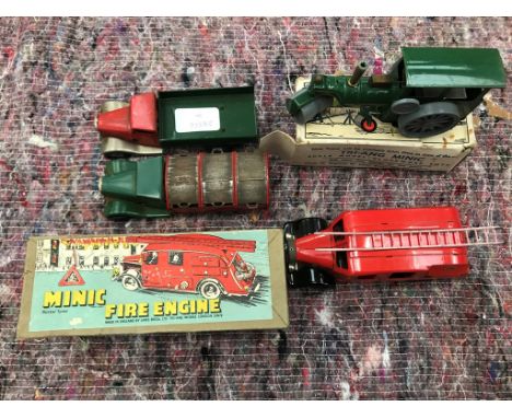 Four Minic boxed vehicles: vans, fire engine etc