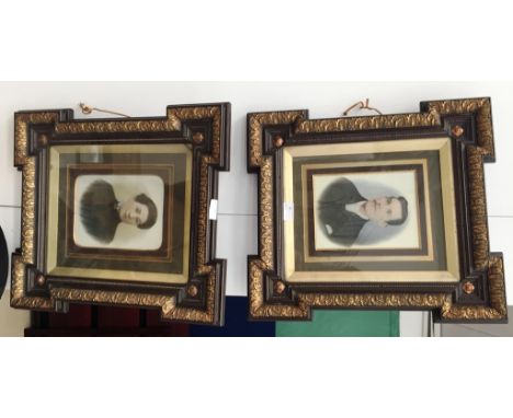 A pair of ornate frames inset with portrait photographs, sight 20 x 16 cm