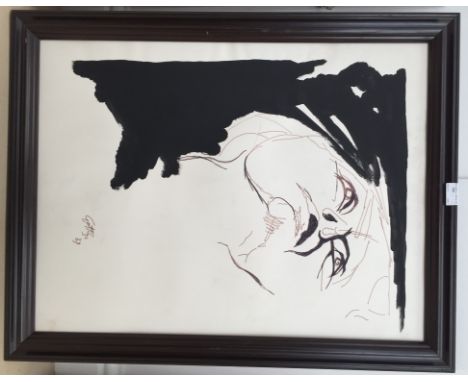 Italian School (20th century): Portrait study, ink drawing, signed & dated, 64 x 48 cm