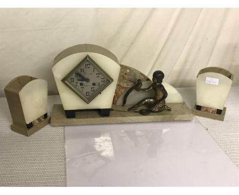 A French Art Deco clock garniture