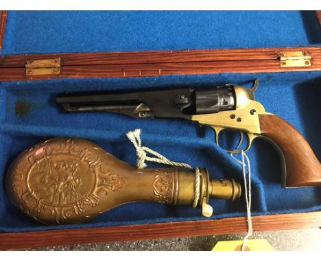 A cap firing Colt 1861, navy, in box with powder flask
