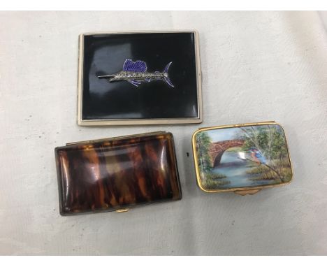 An enamel box (Limited Edition 43/250) with hand-painted kingfisher, signed 'S Smith'; together with a 1960s cigarette case w
