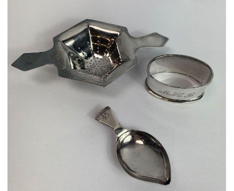 A Georgian silver caddy spoon, by William Pugh, Birmingham 1809, the asymmetrical bowl with a monogrammed heart shaped handle