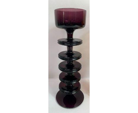 Ronald Stennett-Willson for Wedgwood, an amethyst glass five ring Sheringham candlestick, engraved mark to the base, 21.5cm h