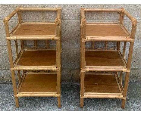 A pair of vintage bamboo three section unit, 69cm high, 33cm long, 28cm deep