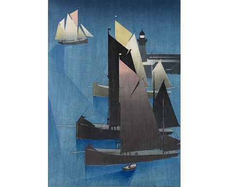 ARR John Edgar Platt (1886-1971) Sails, woodcut in colours, 1933, 34.7 x 24.5 cm (PL), frame 56 x 44 cm
Provenance: The Colle