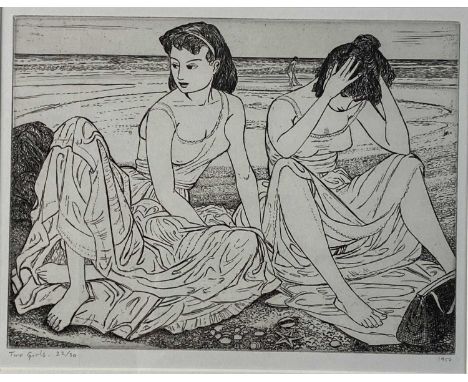 ARR John Buckland Wright (1897-1954) Two Girls, 1954, etching, numbered 22/30, 18.8 x 25.1 cm (PL), frame 53 x 50 cm
Provenan